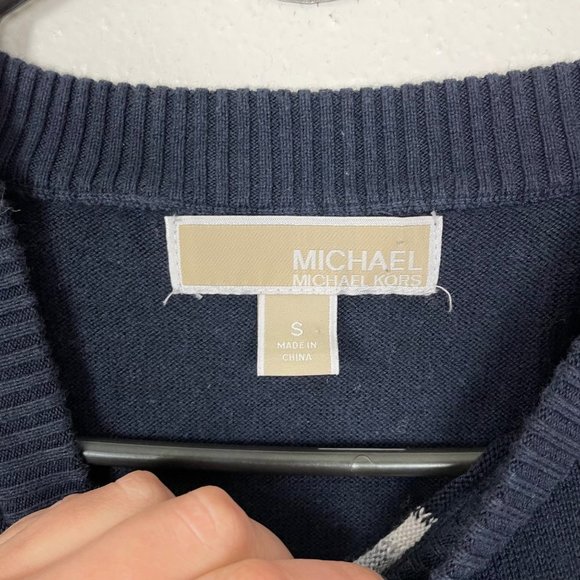 Michael Michael‎ Kors Sz S Navy Short Sleeve Sweater Gray Stripes Preppy Minimal - Picture 3 of 6